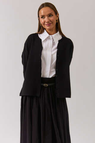 Crew Neck Premium Knit Cardigan Black - 14