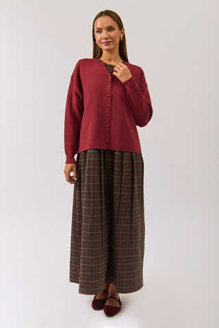 Crew Neck Premium Knit Cardigan Burgundy - 5