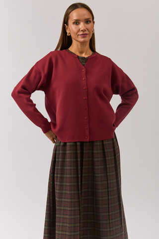 Crew Neck Premium Knit Cardigan Burgundy - 7