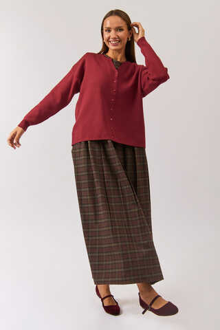 Crew Neck Premium Knit Cardigan Burgundy - 9