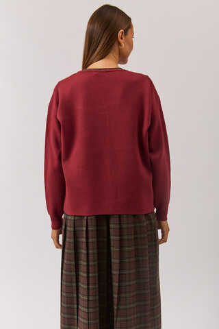 Crew Neck Premium Knit Cardigan Burgundy - 13