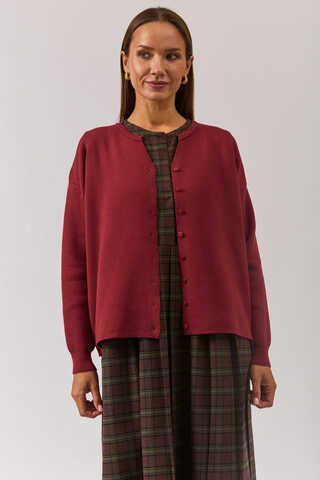 Crew Neck Premium Knit Cardigan Burgundy - 11