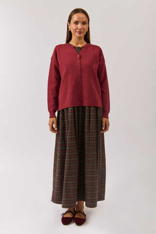 Crew Neck Premium Knit Cardigan Burgundy - 3