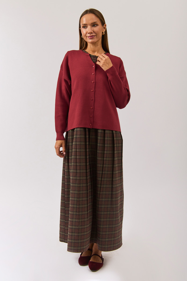 Crew Neck Premium Knit Cardigan Burgundy - 5