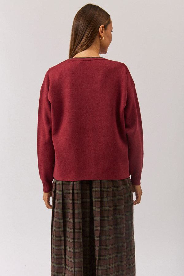 Crew Neck Premium Knit Cardigan Burgundy - 13