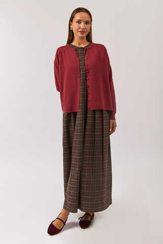 Crew Neck Premium Knit Cardigan Burgundy - 1