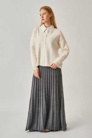 Crew Neck Premium Knit Cardigan Ecru - 6