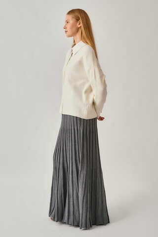 Crew Neck Premium Knit Cardigan Ecru - 7