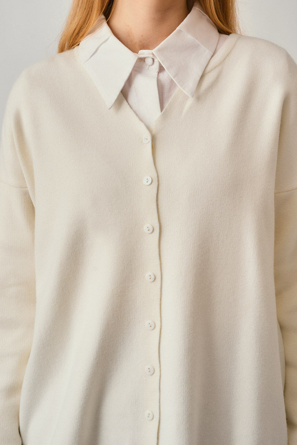 Crew Neck Premium Knit Cardigan Ecru - 4