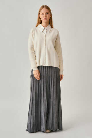 Crew Neck Premium Knit Cardigan Ecru (1)