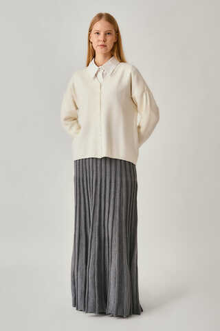 Crew Neck Premium Knit Cardigan Ecru - 5