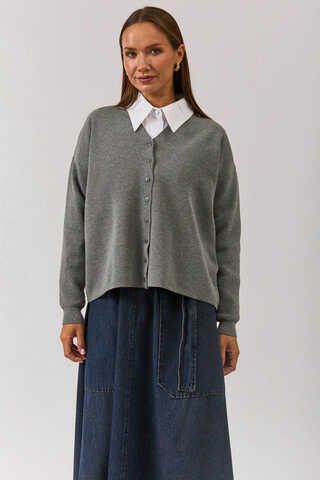 Crew Neck Premium Knit Cardigan Grey - 7