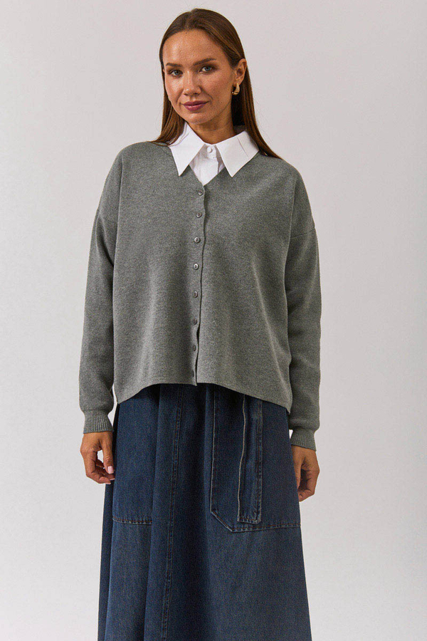 Crew Neck Premium Knit Cardigan Grey - 7