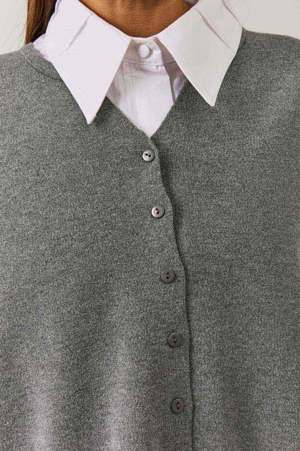 Crew Neck Premium Knit Cardigan Grey - 8