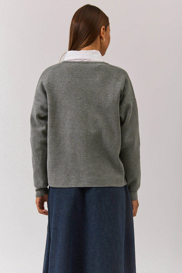 Crew Neck Premium Knit Cardigan Grey - 9