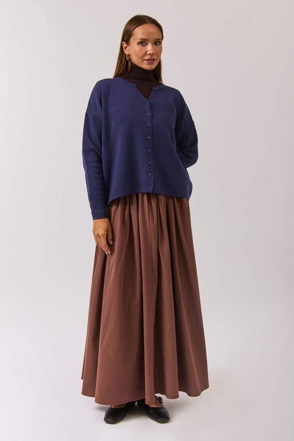 Crew Neck Premium Knit Cardigan Navy Blue - 3