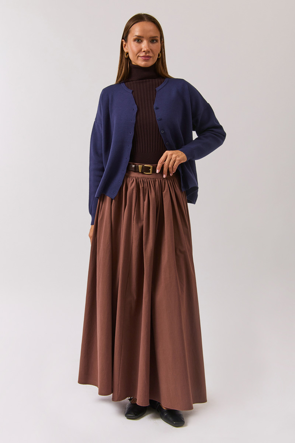 Crew Neck Premium Knit Cardigan Navy Blue - 6