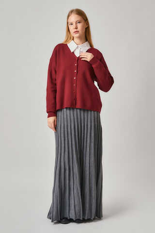 Crew Neck Premium Knit Cardigan Red - 4