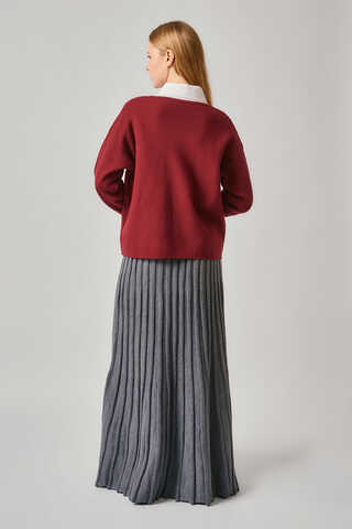 Crew Neck Premium Knit Cardigan Red - 8