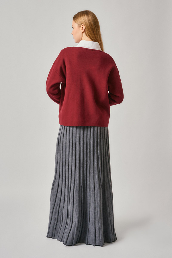 Crew Neck Premium Knit Cardigan Red - 8