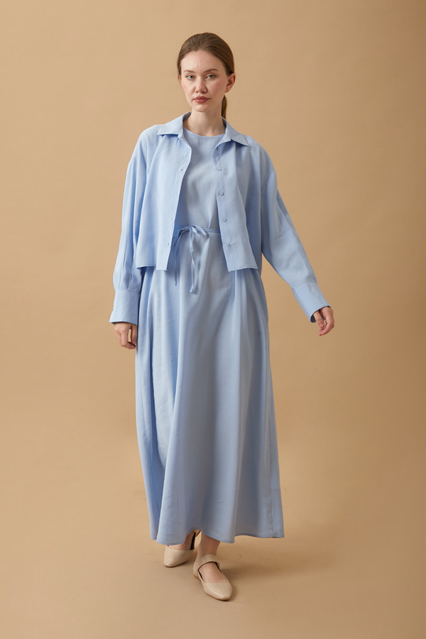 Crop Gömlekli Elbise Bebe Mavisi - 1