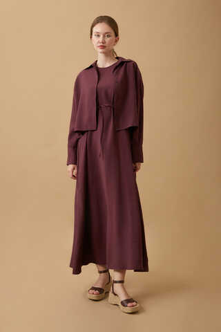 Crop Gömlekli Elbise Bordo - 1