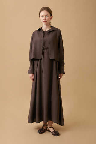 Crop Gömlekli Elbise Kahverengi - 1