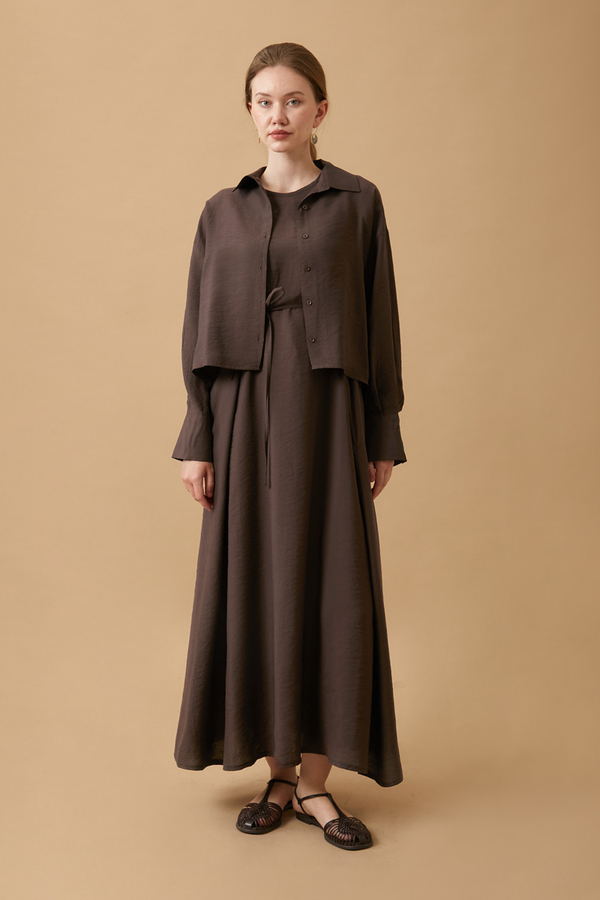 Crop Gömlekli Elbise Kahverengi - 1