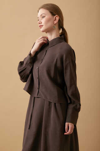 Crop Gömlekli Elbise Kahverengi - 6