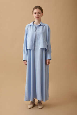 Crop Shirted Dress Baby Blue - 3