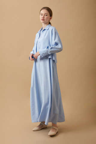 Crop Shirted Dress Baby Blue - 5