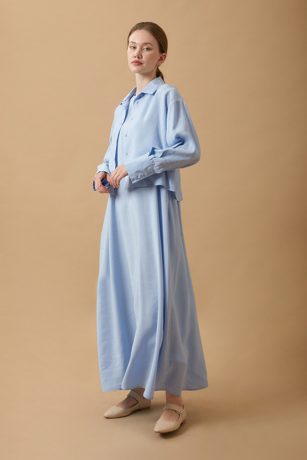 Crop Shirted Dress Baby Blue - 5