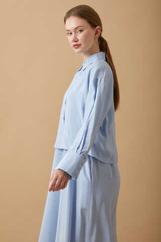 Crop Shirted Dress Baby Blue - 7
