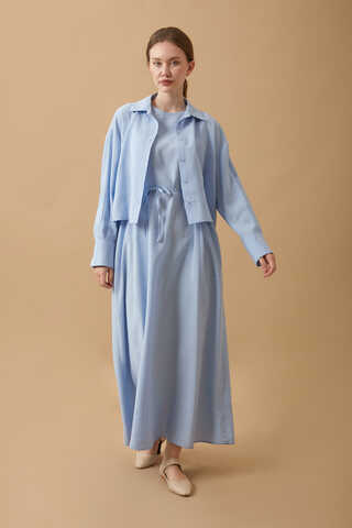 Crop Shirted Dress Baby Blue - 1