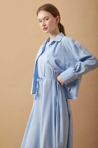 Crop Shirted Dress Baby Blue - 2