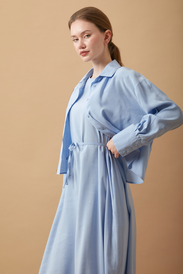 Crop Shirted Dress Baby Blue - 2