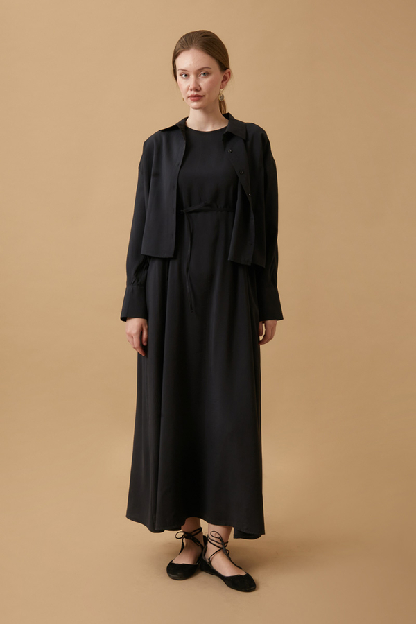 Crop Shirted Dress Black - 4