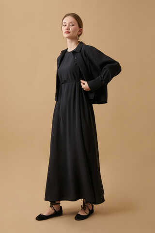 Crop Shirted Dress Black - 1