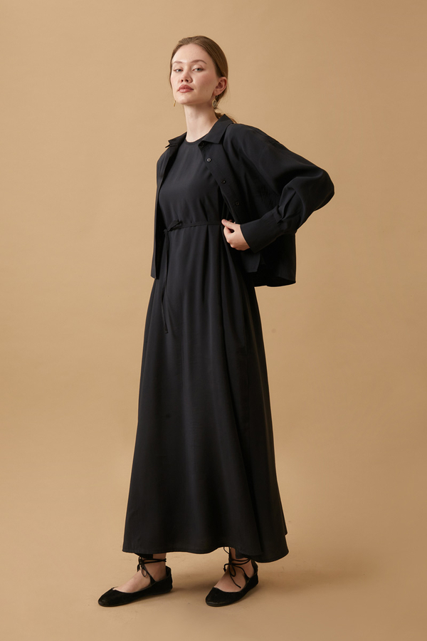 Crop Shirted Dress Black 