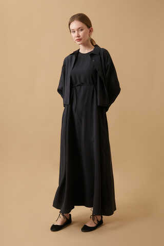 Crop Shirted Dress Black - 5