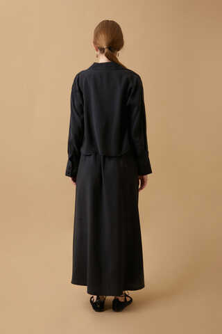 Crop Shirted Dress Black - 6