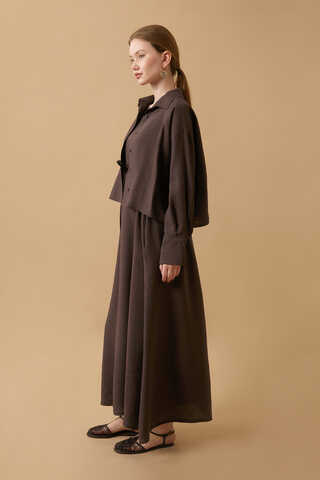 Crop Gömlekli Elbise Kahverengi - 5