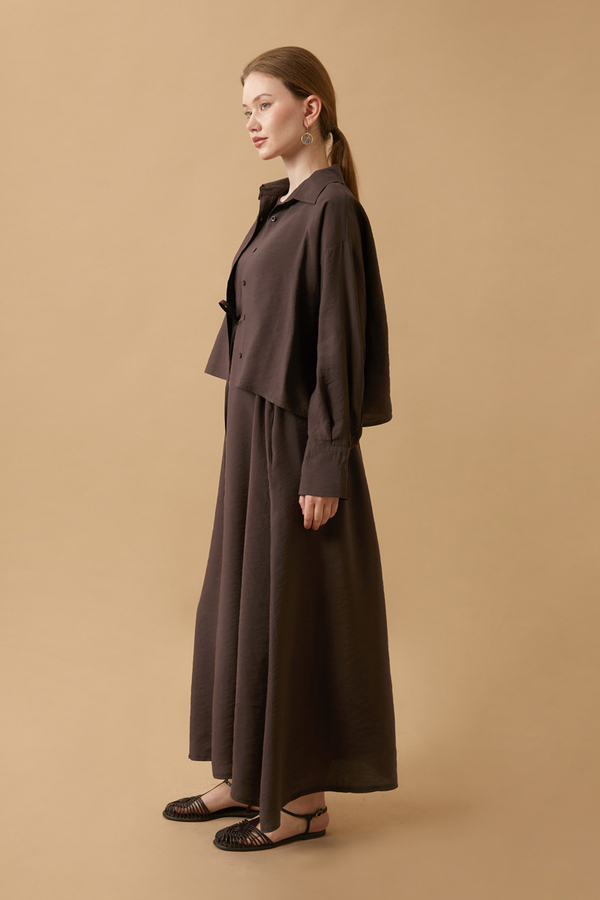 Crop Gömlekli Elbise Kahverengi - 5