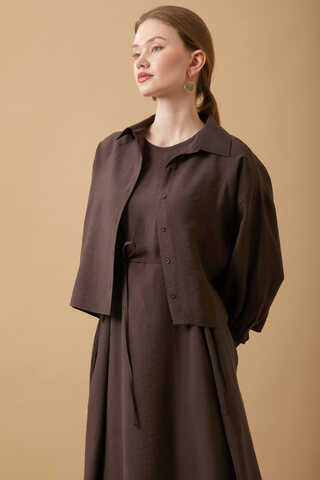 Crop Gömlekli Elbise Kahverengi - 2