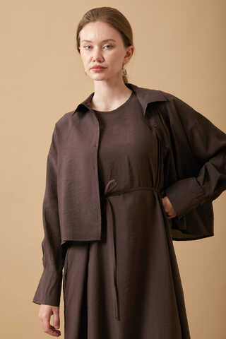 Crop Gömlekli Elbise Kahverengi - 7