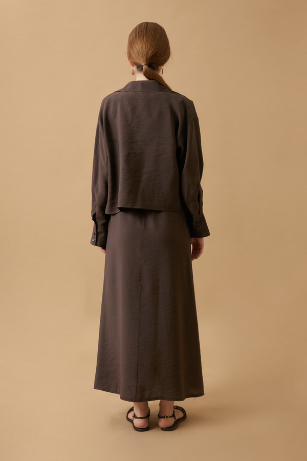 Crop Gömlekli Elbise Kahverengi - 8