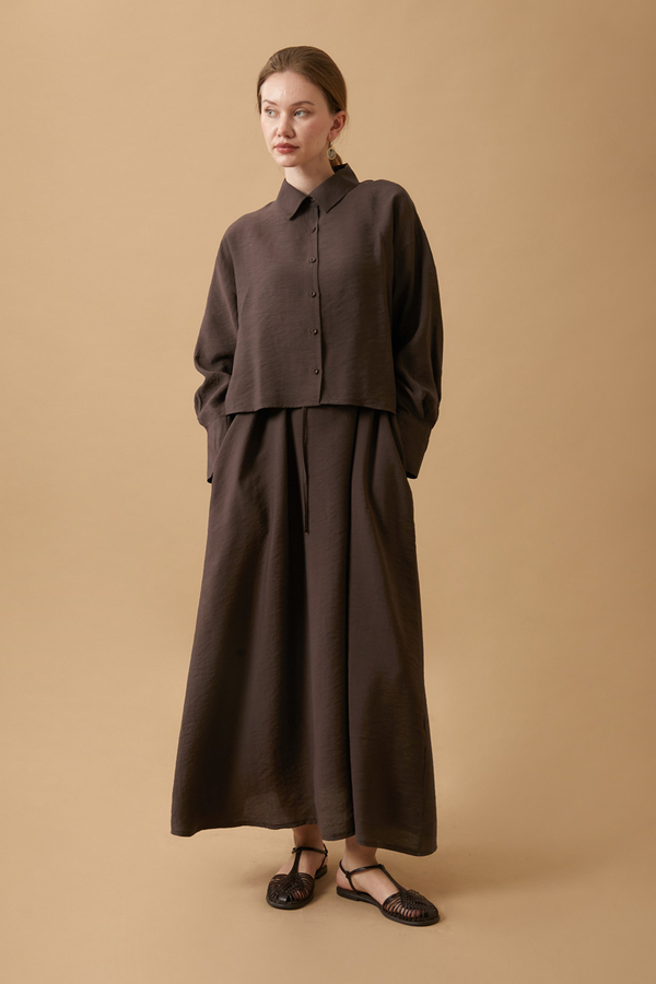 Crop Gömlekli Elbise Kahverengi - 4