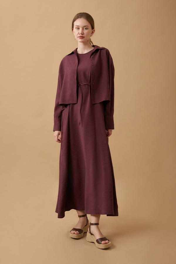 Crop Shirted Dress Burgundy 