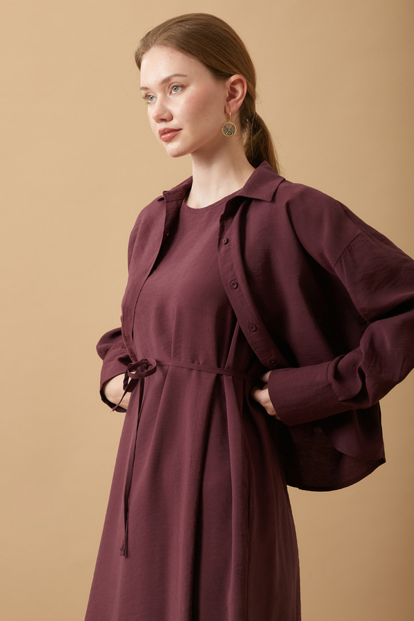 Crop Shirted Dress Burgundy - 6