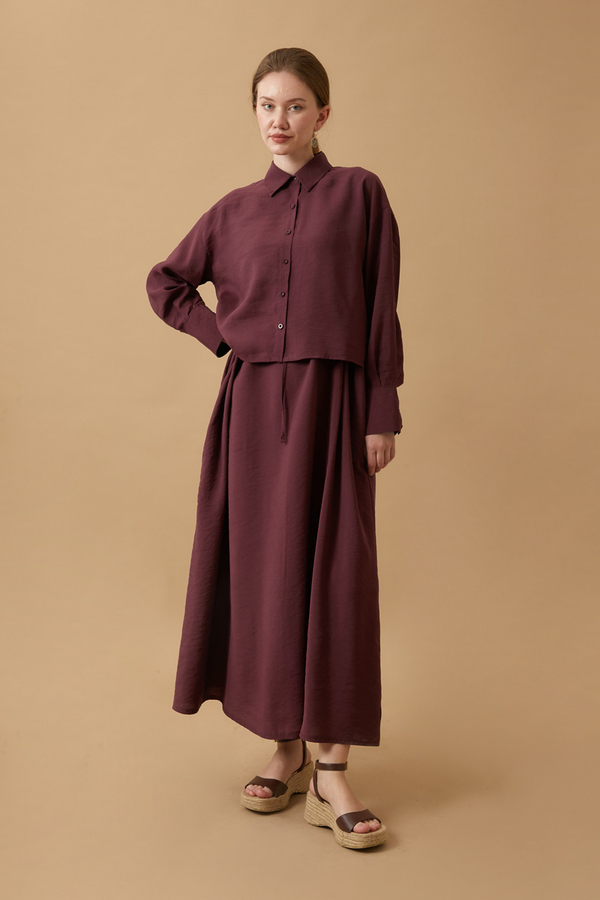 Crop Shirted Dress Burgundy - 7